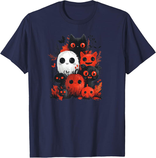 Halloween Black Cats and Red Ghost Fun for Kids and Adults T-Shirt - T-Shirt | Navy