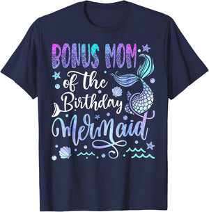 Bonus Mom Of The Birthday Mermaid Bday Girl Party T-Shirt - T-Shirt | Navy