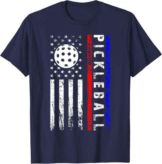 Pickleball Lovers 4th of July American Flag Pickle Ball USA T-Shirt - T-Shirt | Navy