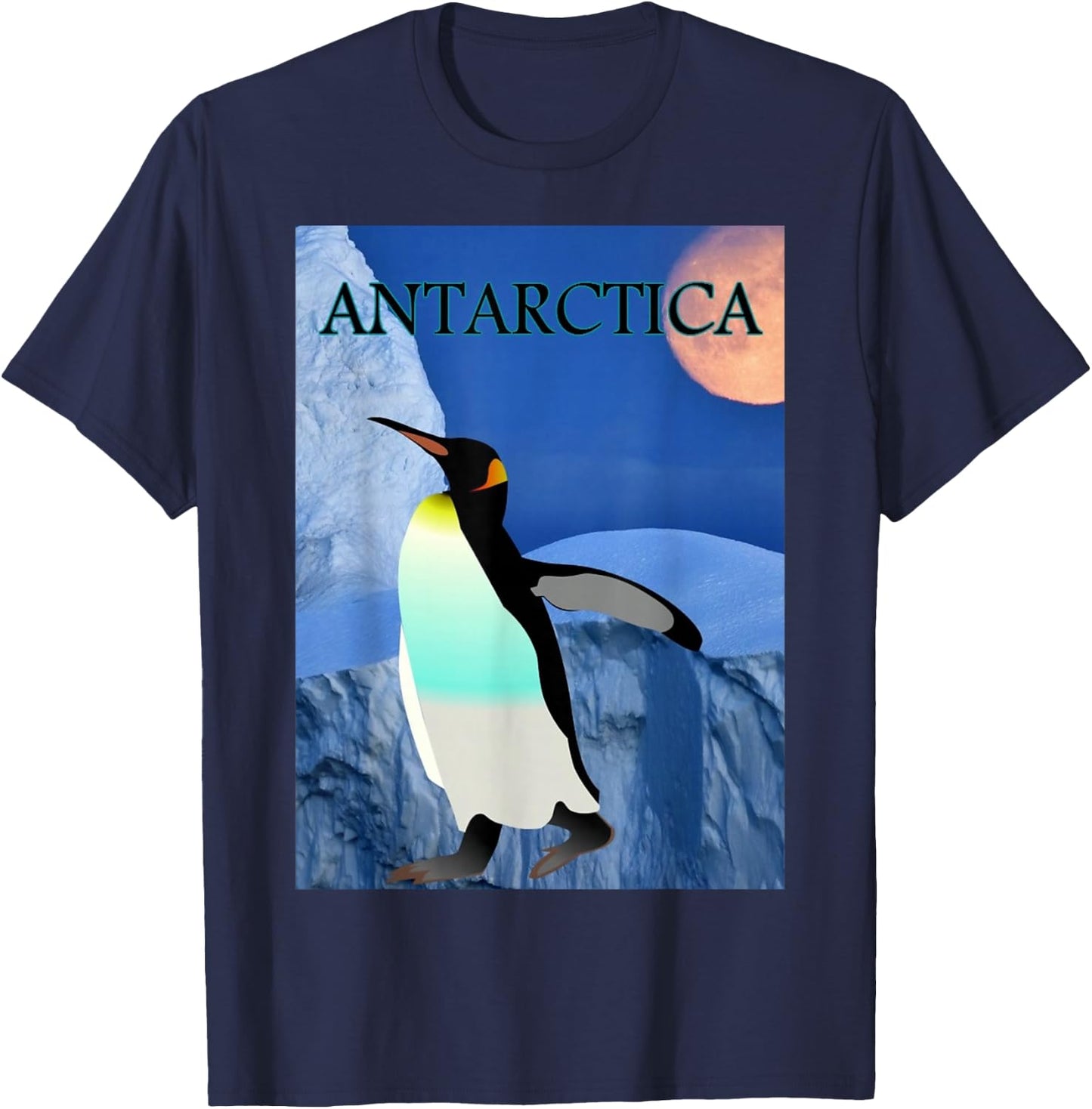 Antarctica Glacier with Penguin and Chill Out Moon T Shirt T-Shirt - T-Shirt | Navy