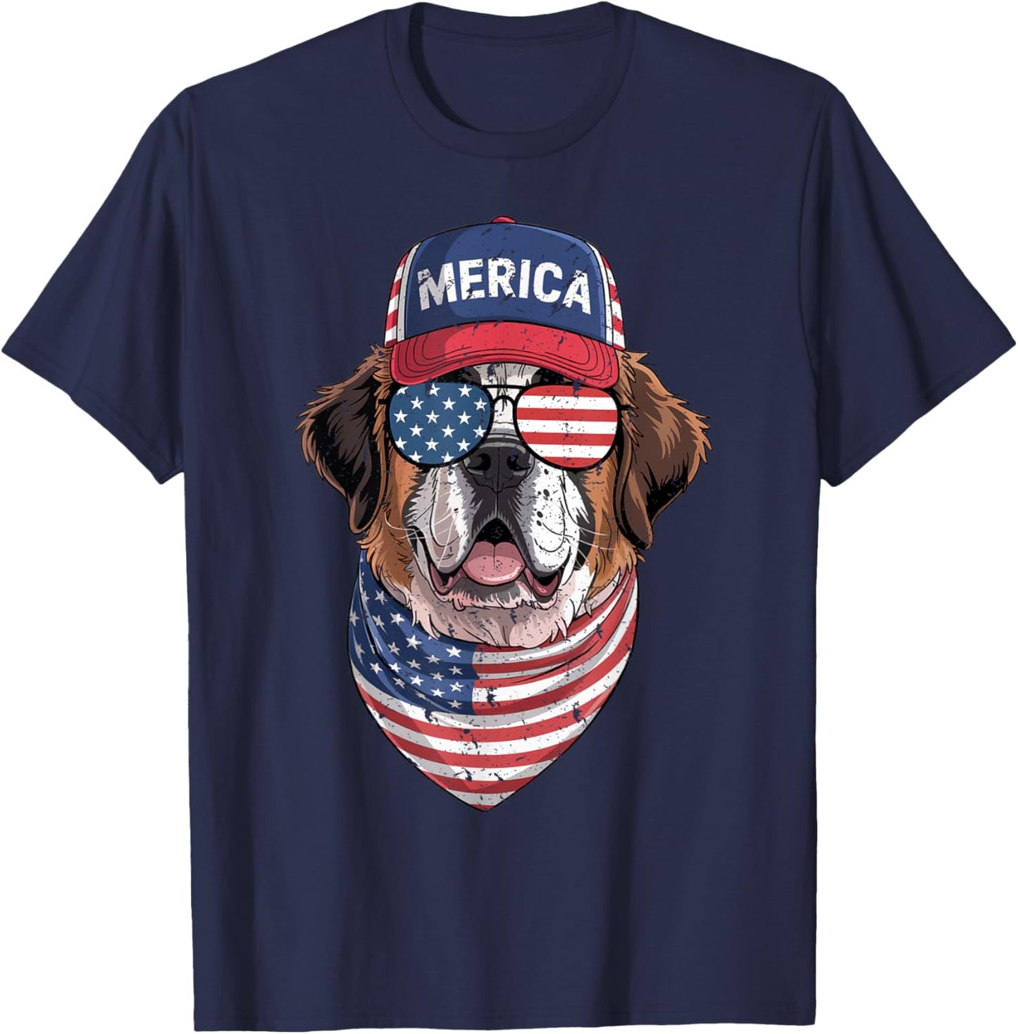 Saint Bernard 4th of July US American Flag Dog Patriotic Men Women Kids T-Shirt - T-Shirt | Navy