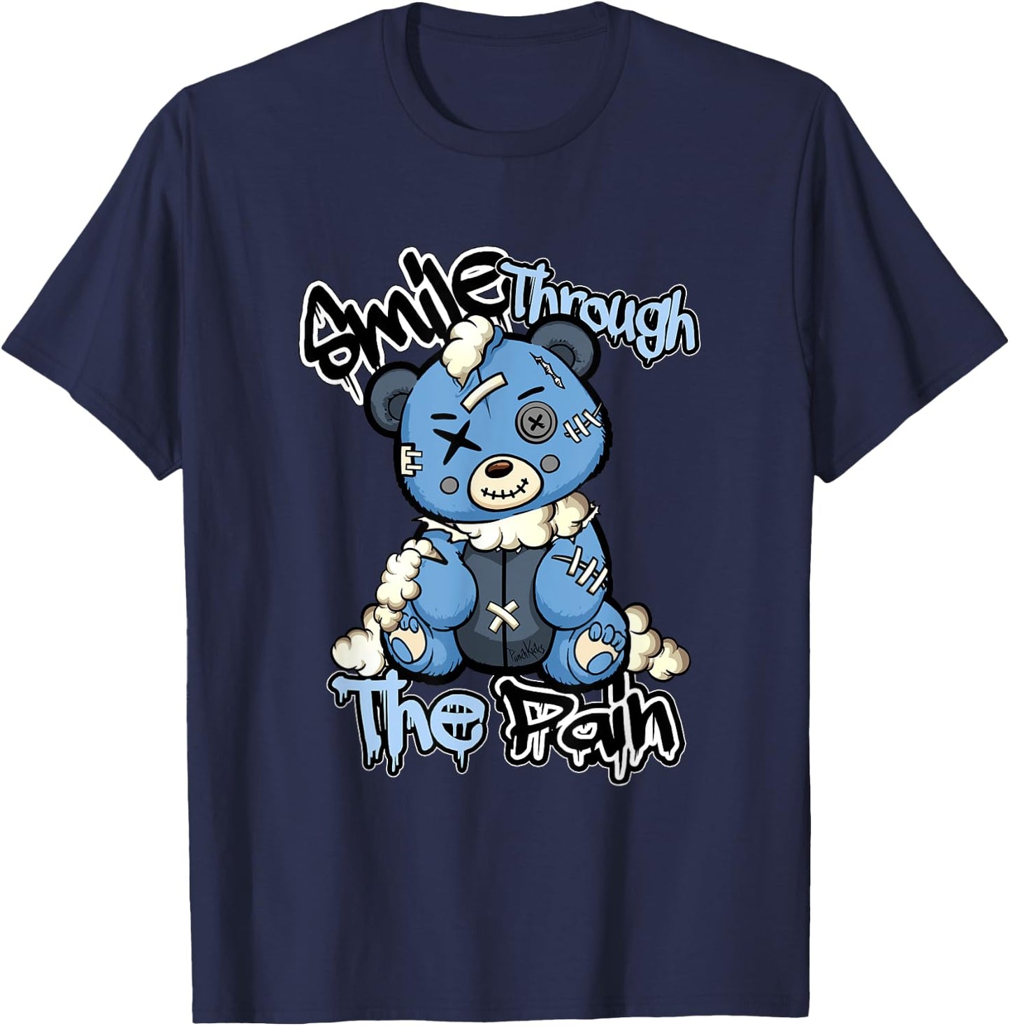 Blue Sad Teddy Bear , Lofi Streetwear Aesthetic Bear T-Shirt - T-Shirt | Navy