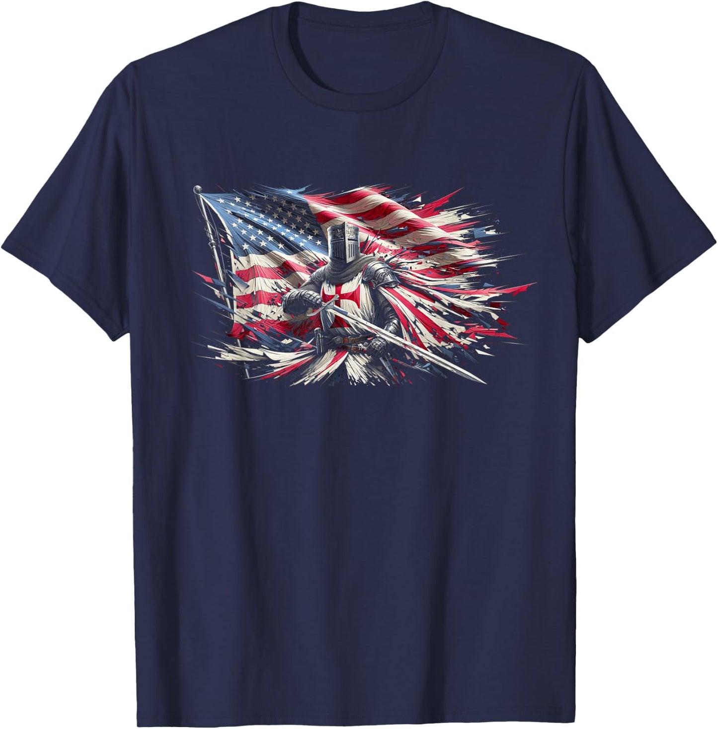 Knight Templar American Flag Crusader Men T-Shirt - T-Shirt | Navy