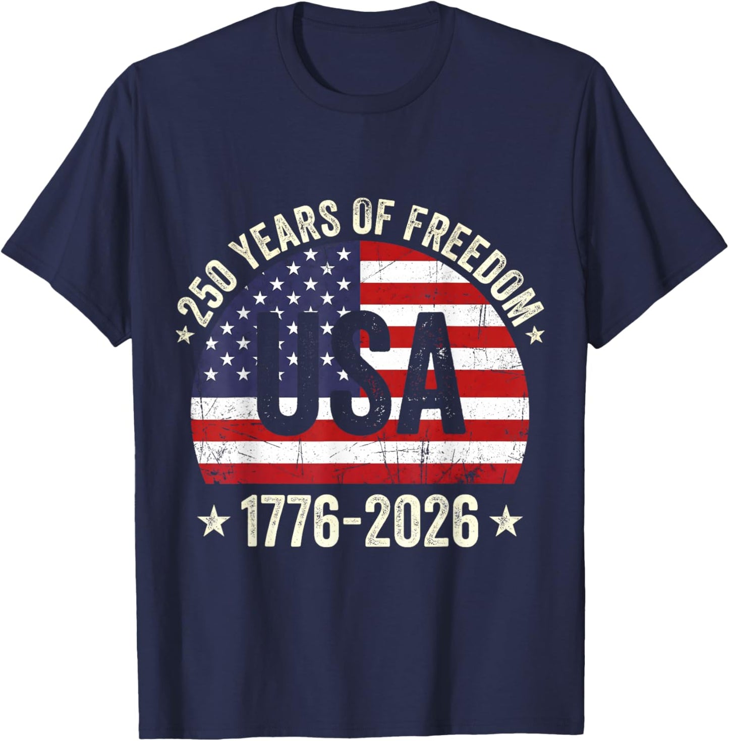 Vintage 250 Years of Freedom US Flag 250th Anniversary USA T-Shirt - T-Shirt | Navy