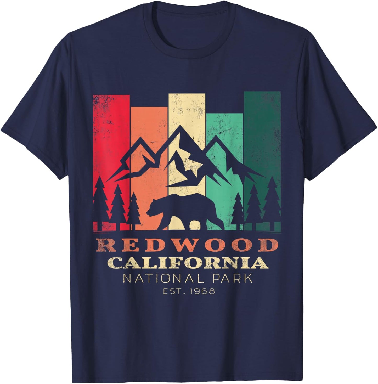 Retro Vintage Redwood National Park for kids Hiking Camping T-Shirt - T-Shirt | Navy