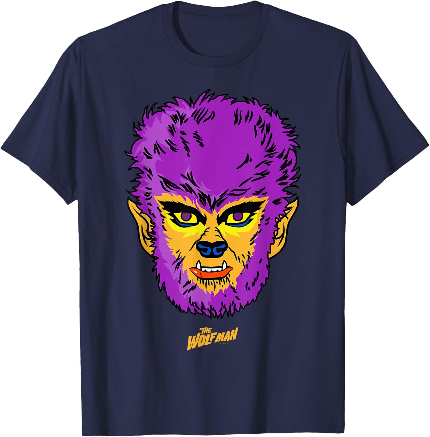 Universal Monsters Wolfman Retro Big Face T-Shirt - T-Shirt | Navy