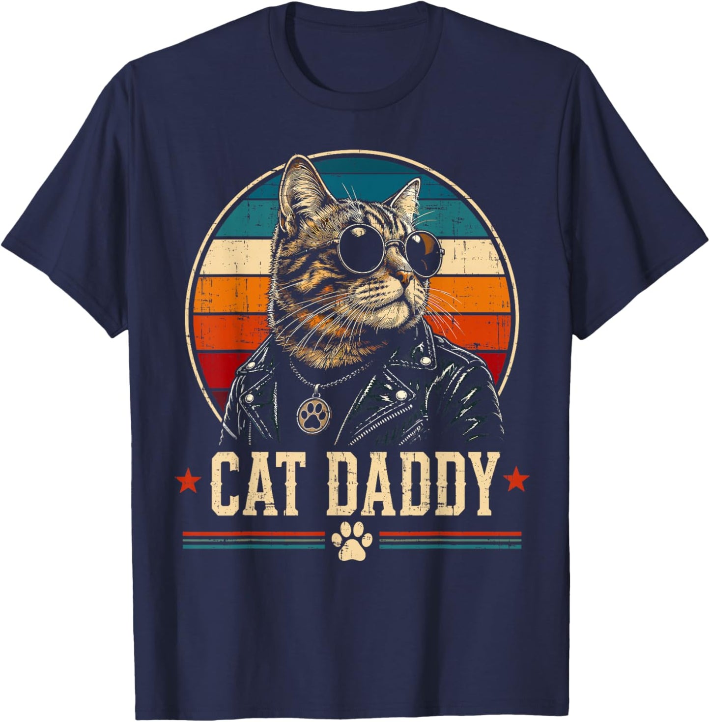 Vintage Cat Daddy Sunglasses Cool Cat Dad Gift Fathers Day T-Shirt - T-Shirt | Navy