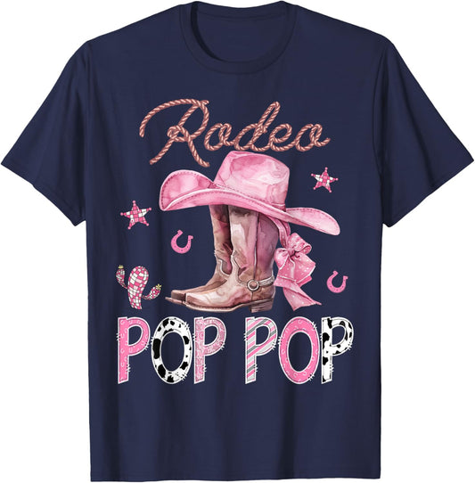 Rodeo Pop Pop Pink Boots Coquette CowGirl Birthday Party T-Shirt - T-Shirt | Navy