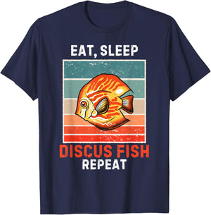 Eat, Sleep Discus Fish Repeat Vintage Grunge Discus Fish T-Shirt - T-Shirt | Navy