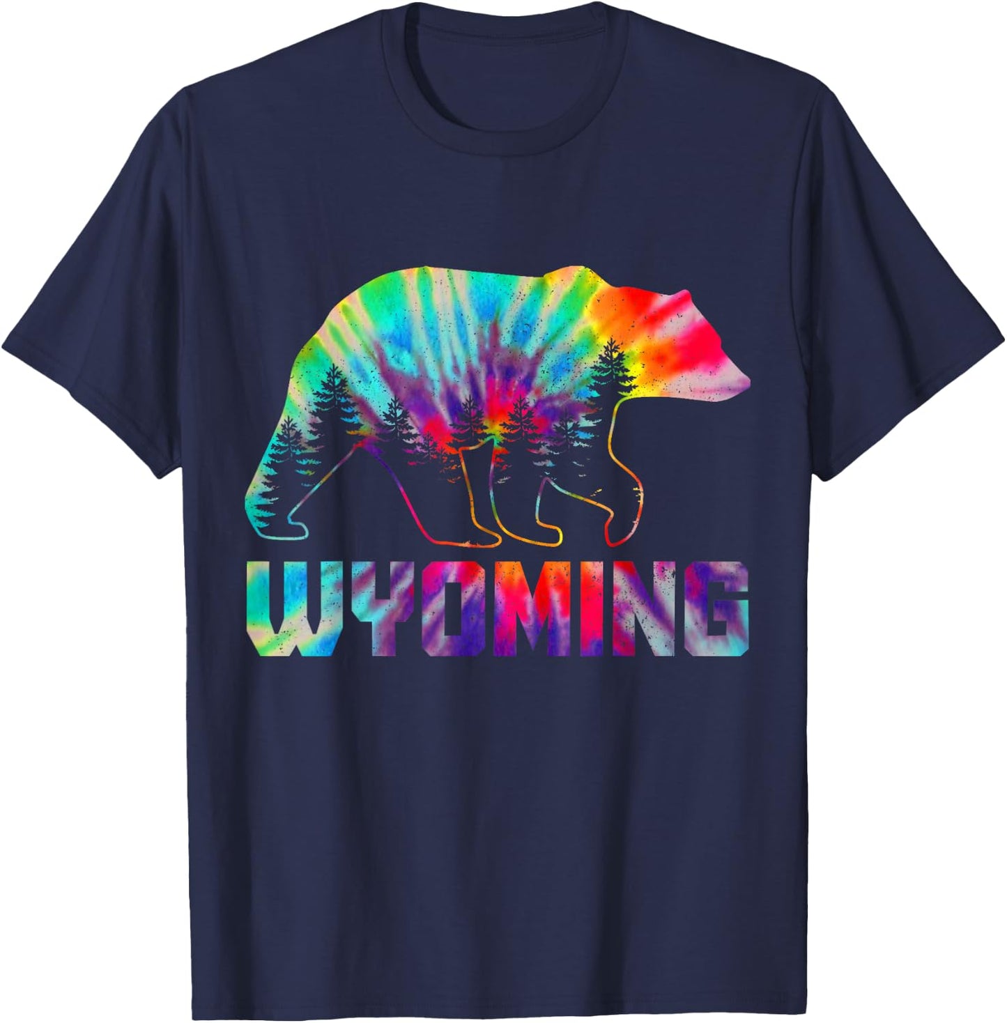 Wyoming Tie Dye Bear Pride Outdoor Hiking Camping Vintage T-Shirt - T-Shirt | Navy