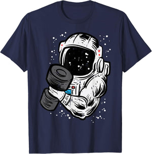 Astronaut Workout Dumbbell Space Gym Fitness Men Women Kids T-Shirt - T-Shirt | Navy