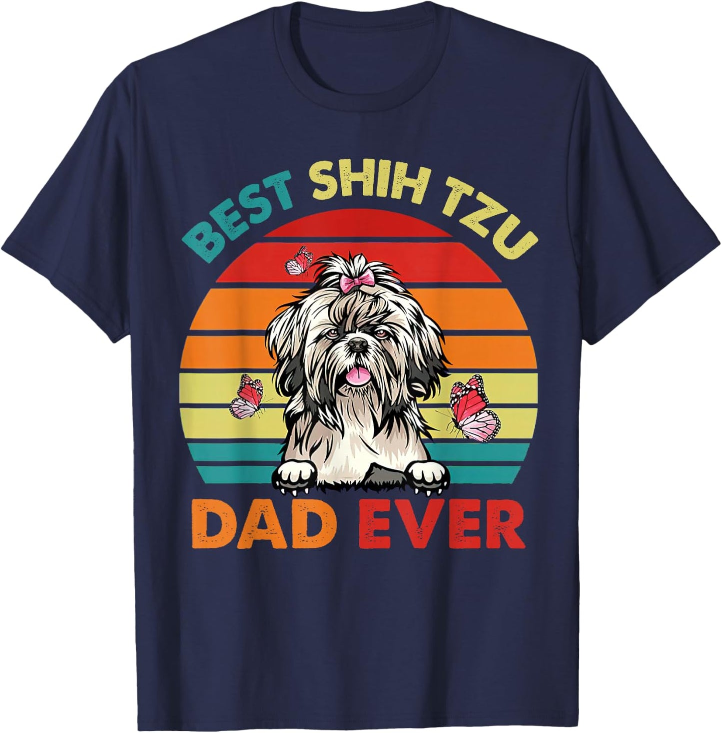 Best Shih Tzu Dad Ever Father's Day Cool Dog Vintage Retro T-Shirt - T-Shirt | Navy