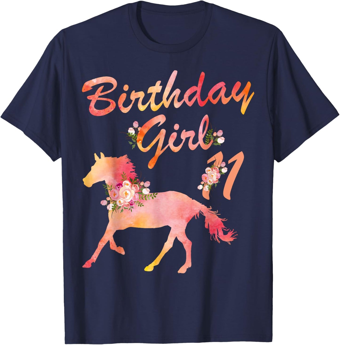 Horse Lover 11th Birthday For Girls Love Horses 11 Years Old T-Shirt - T-Shirt | Navy
