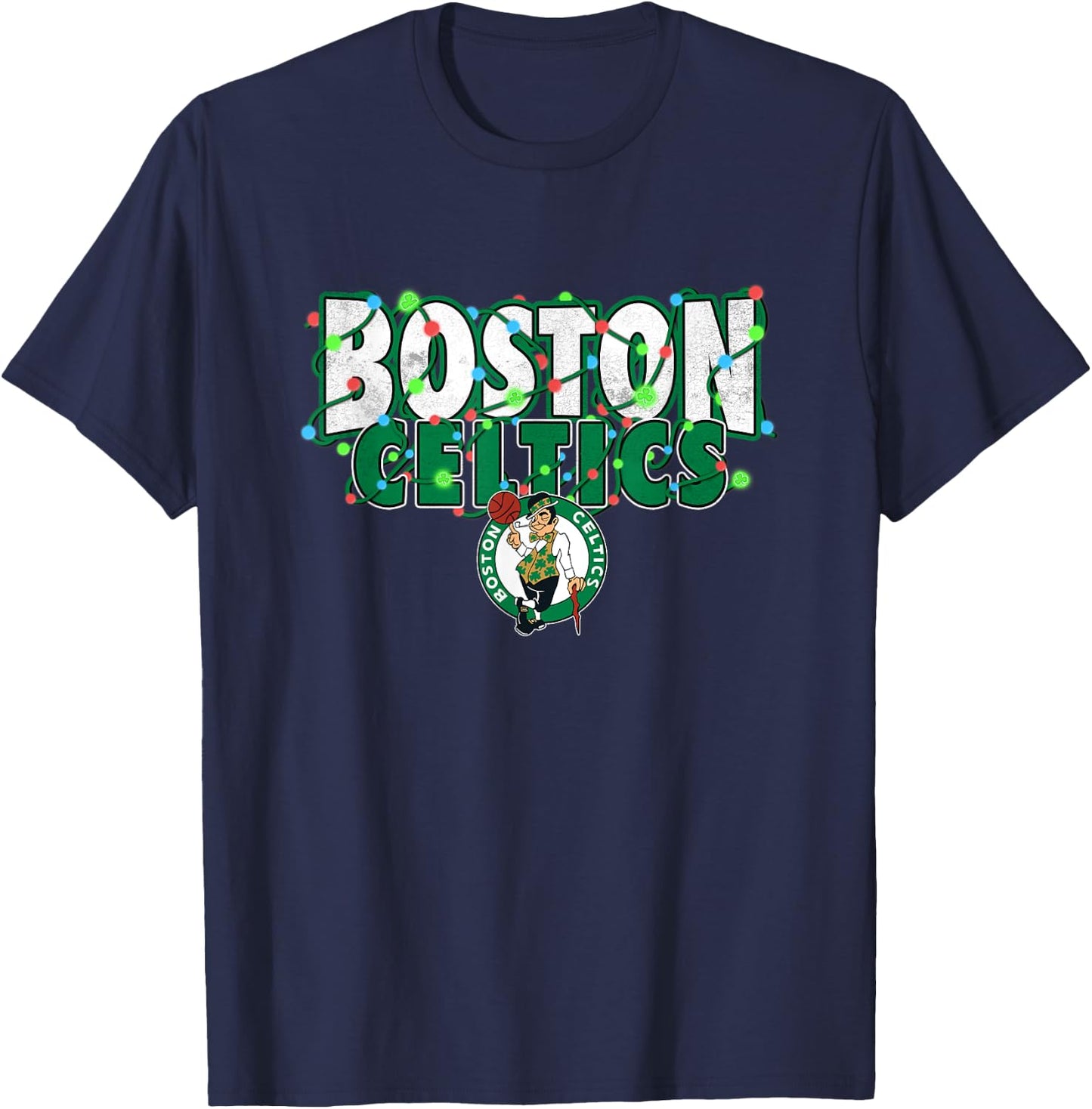 NBA Boston Celtics Christmas Lights Holiday Logo T-Shirt - T-Shirt | Navy