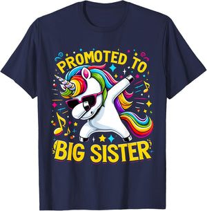 Promoted to Big Sister Unicorn Dabbing T-Shirt - T-Shirt | Navy