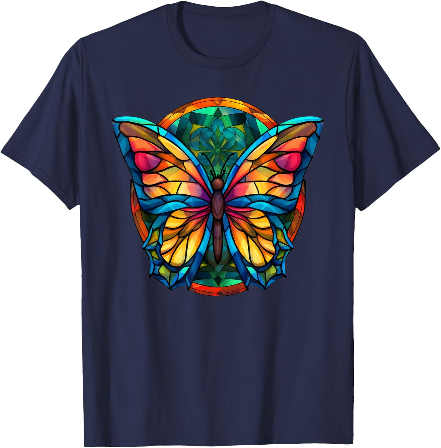 Stained Glass Window Butterfly Art T-Shirt - T-Shirt | Navy