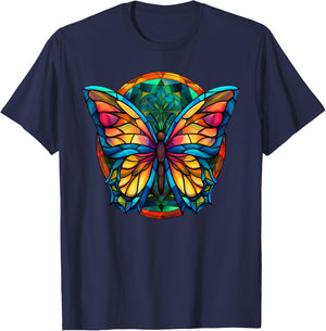 Stained Glass Window Butterfly Art T-Shirt - T-Shirt | Navy