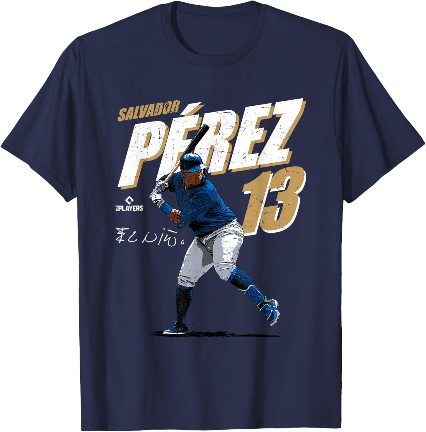 License Champs Salvador Perez Kansas City Baseball Player MLBSPZ3001 Blue T-Shirt - T-Shirt | Navy