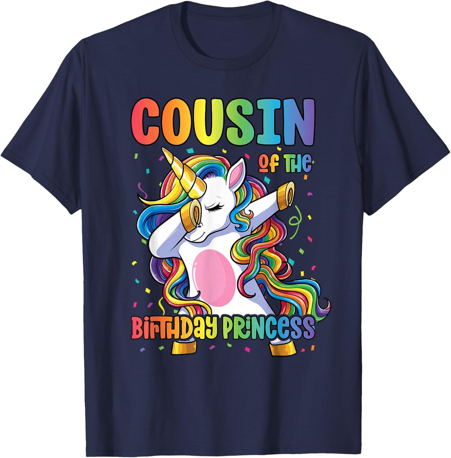Cousin of the Birthday Princess Girl Dabbing Unicorn Cousin T-Shirt - T-Shirt | Navy