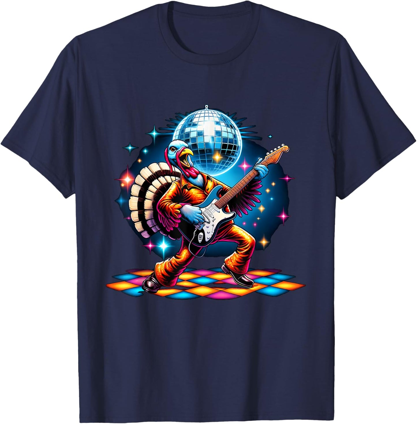 Disco Ball Guitar Turkey T-Shirt - T-Shirt | Navy