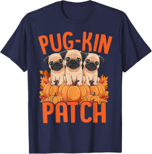 Pug-Kin Patch Pug Puppies Pumpkin Halloween Fall Autumn T-Shirt - T-Shirt | Navy