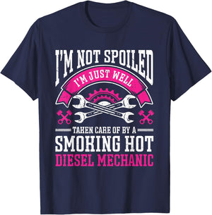 Vintage Mechanic Girlfriend Diesel Mechanic Wife T-Shirt - T-Shirt | Navy