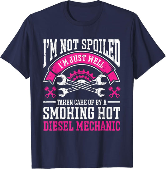 Vintage Mechanic Girlfriend Diesel Mechanic Wife T-Shirt - T-Shirt | Navy