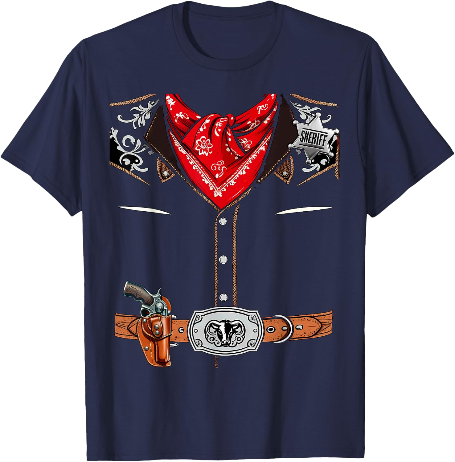 Western Sheriff Cowboy Vest Halloween Costume T-Shirt - T-Shirt | Navy