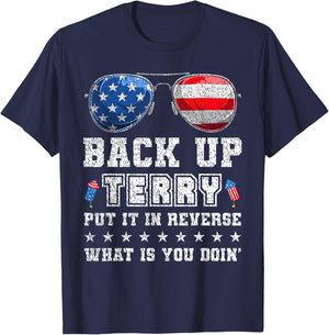 Back it Up Terry Put It In Reverse July 4th Fireworks Terry T-Shirt - T-Shirt | Navy