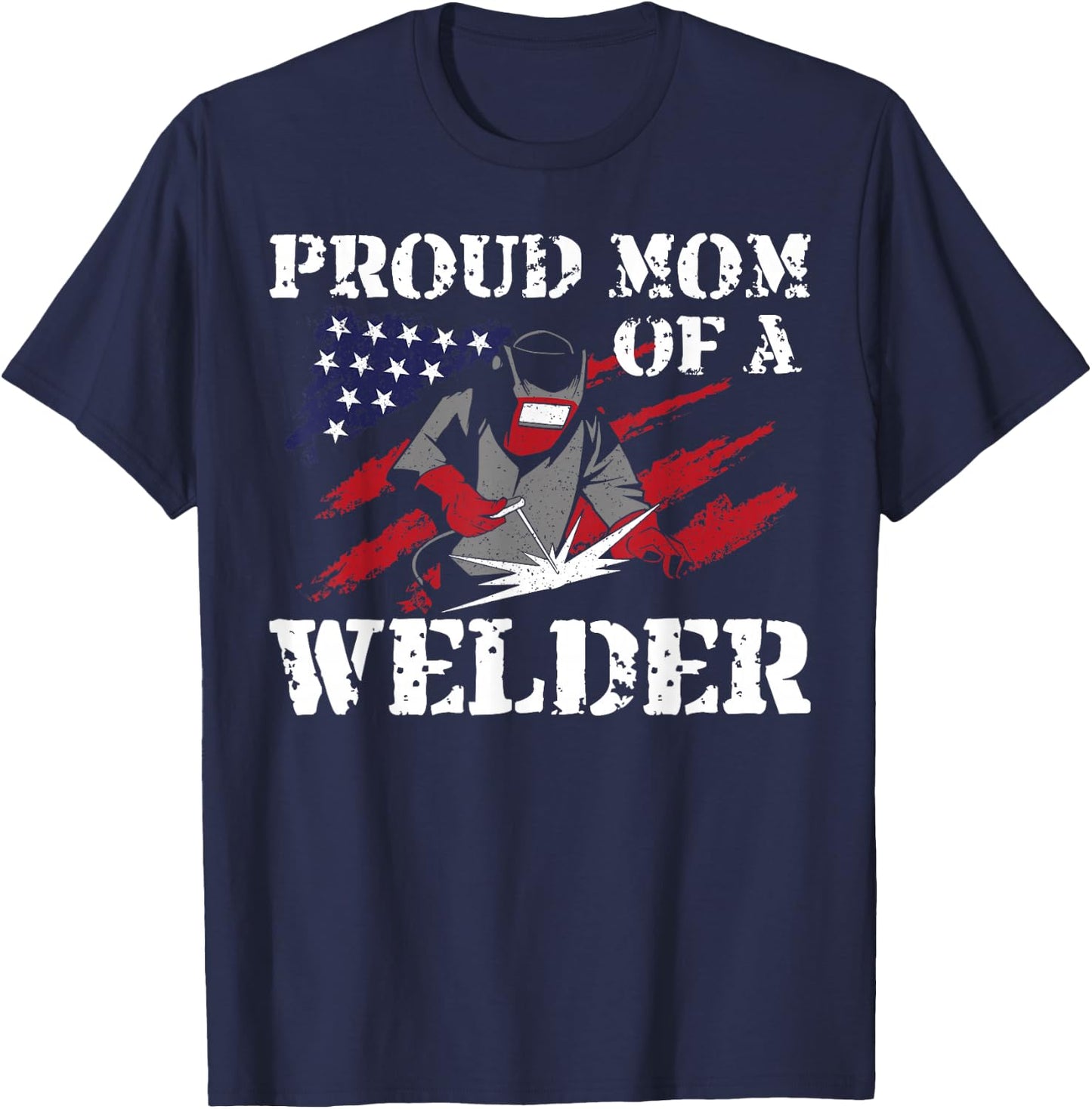 Welder Welding Mom Mother Vintage American Flag Patriotic T-Shirt - T-Shirt | Navy