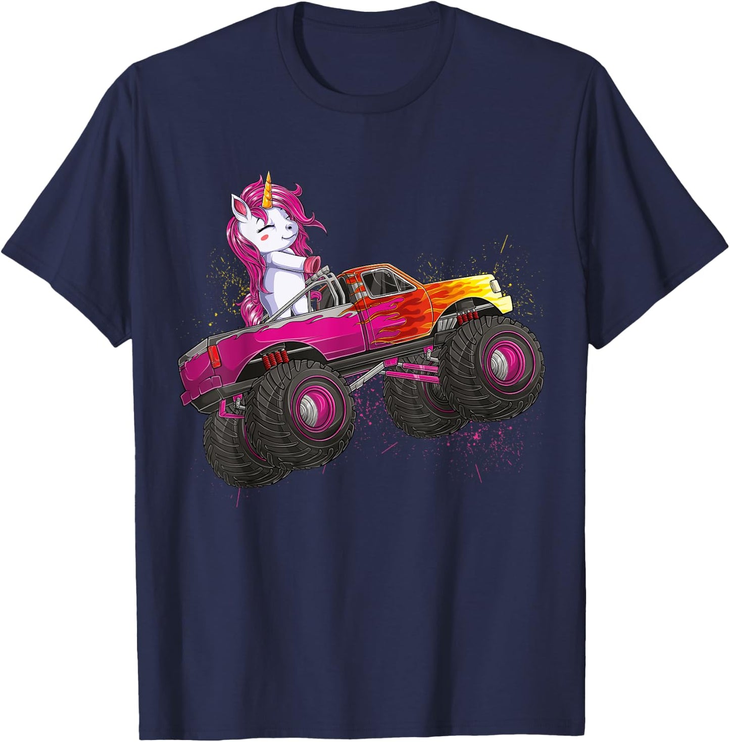 Cute Unicorn Riding Monster Truck Lovers Girls Kids Women T-Shirt - T-Shirt | Navy