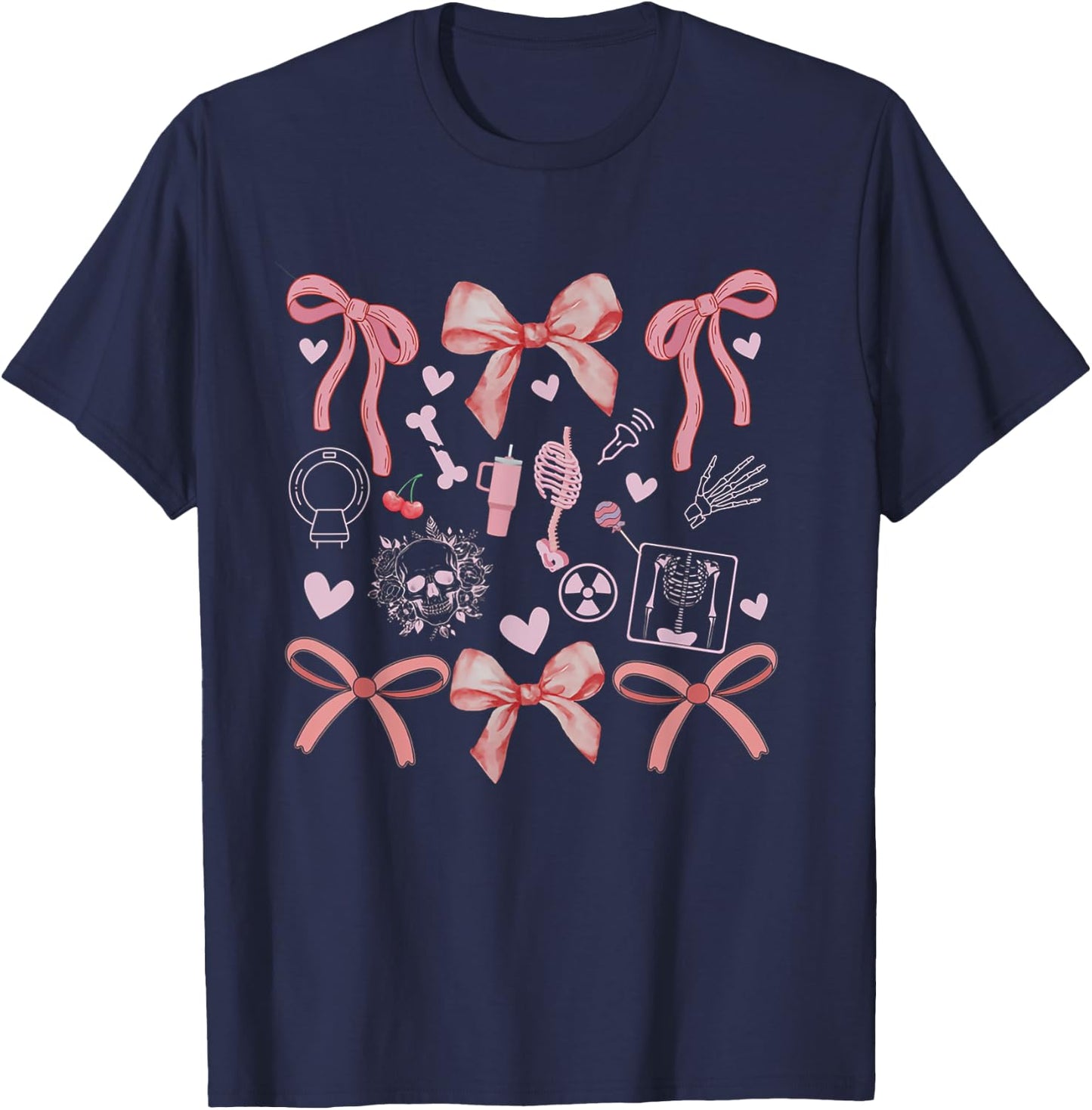 Women Radiology Coquette Bows XRay Tech Graduation MRI Tech T-Shirt - T-Shirt | Navy