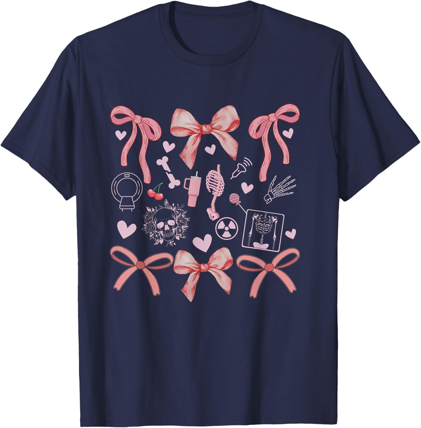 Women Radiology Coquette Bows XRay Tech Graduation MRI Tech T-Shirt - T-Shirt | Navy