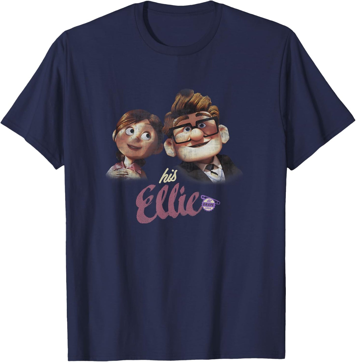 Disney Pixar Up Carl & Ellie Couple His Ellie Distressed T-Shirt - T-Shirt | Navy