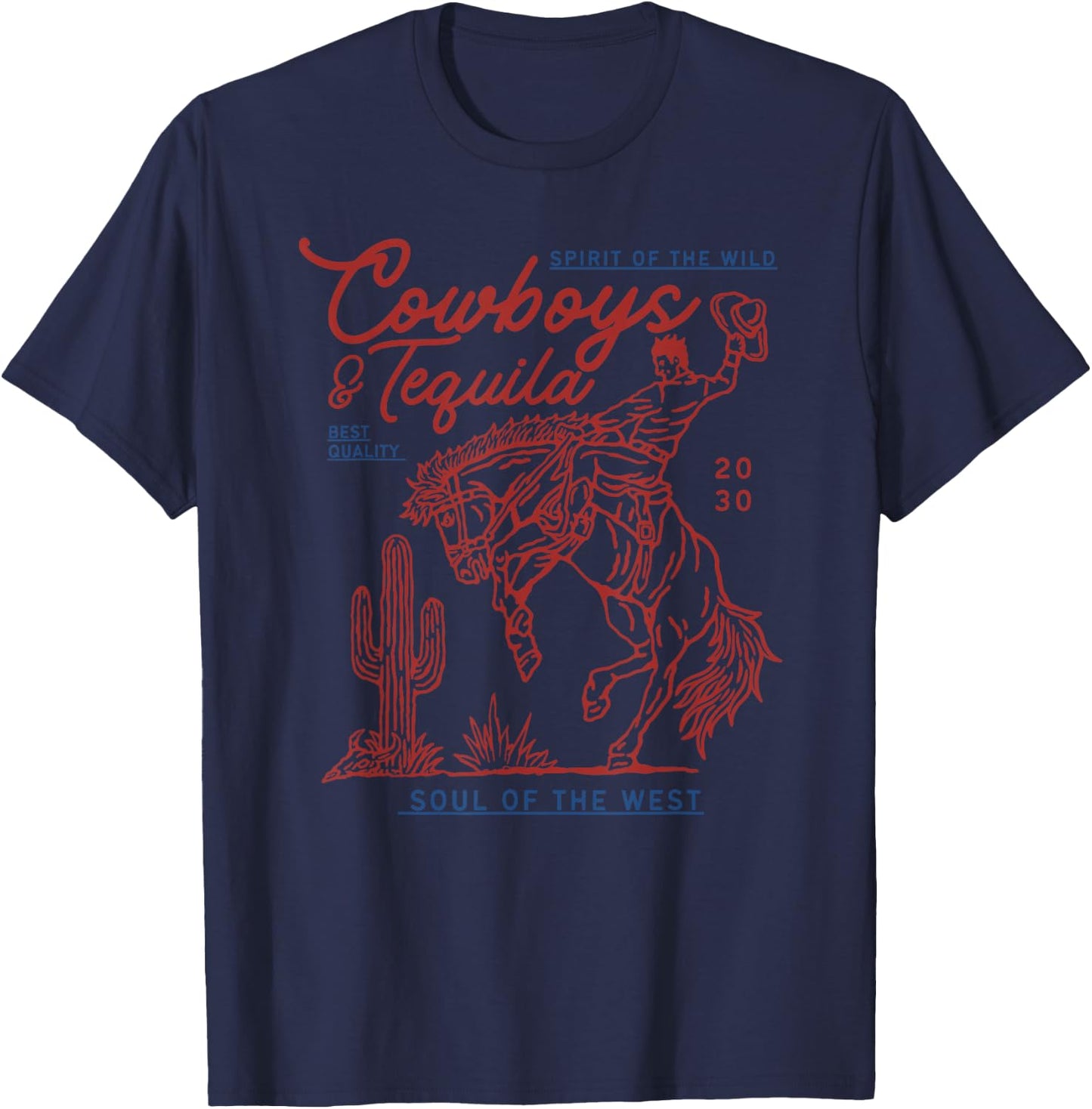 Texas Cowboys And Tequila Vintage Country Rodeo T-Shirt - T-Shirt | Navy