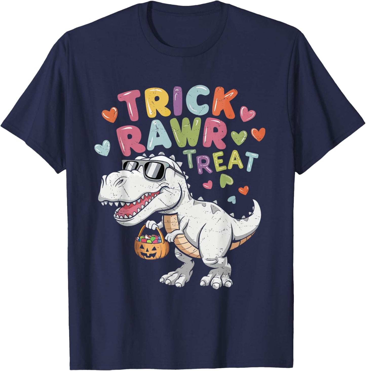Trick Rawr Treat Ghost Dino Trex Toddler Boys Halloween Kids T-Shirt - T-Shirt | Navy