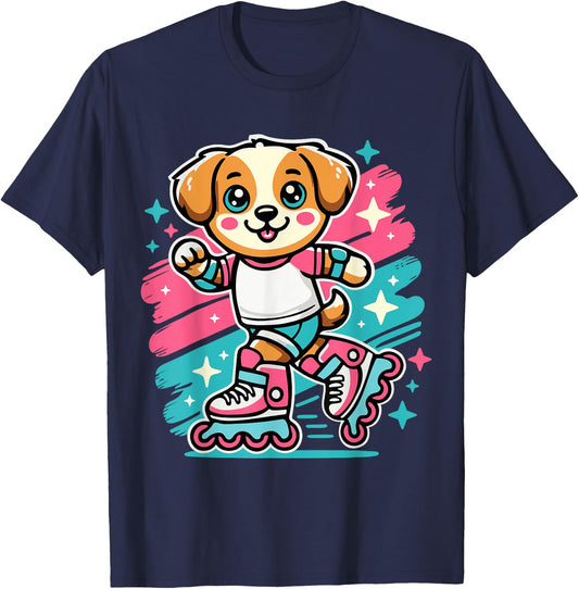 Rollerblading Dog – Cute Puppy on Inline Skates Women Girls Kids T-Shirt - T-Shirt | Navy