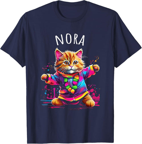 Nora Colorful Dancing Cat Design for Girls Name Nora