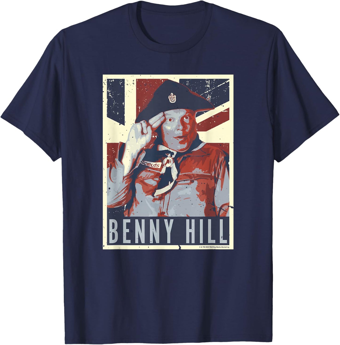 Benny Hill Cub Scout Salute Union Jack Flag Art T-Shirt - T-Shirt | Navy