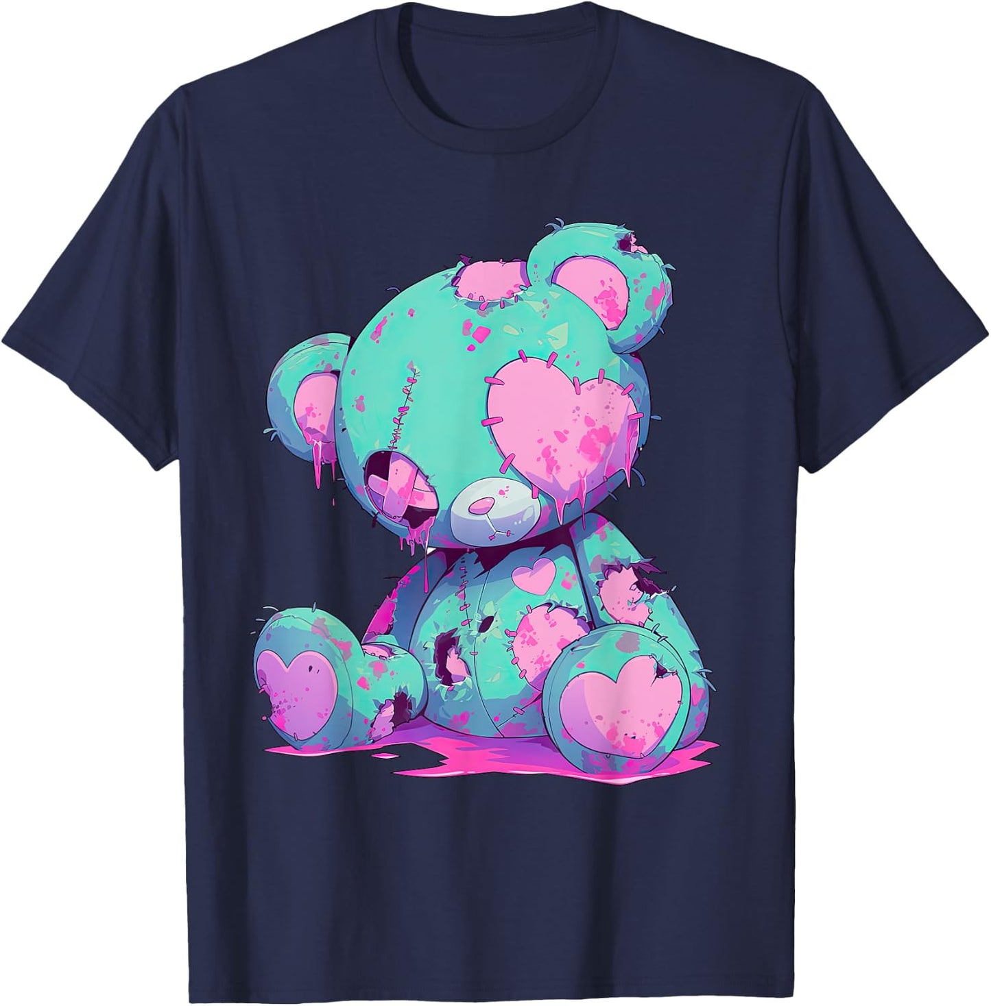 Kawaii Pastel Goth Creepy Cute Witchy Zombie Teddy Bear T-Shirt - T-Shirt | Navy