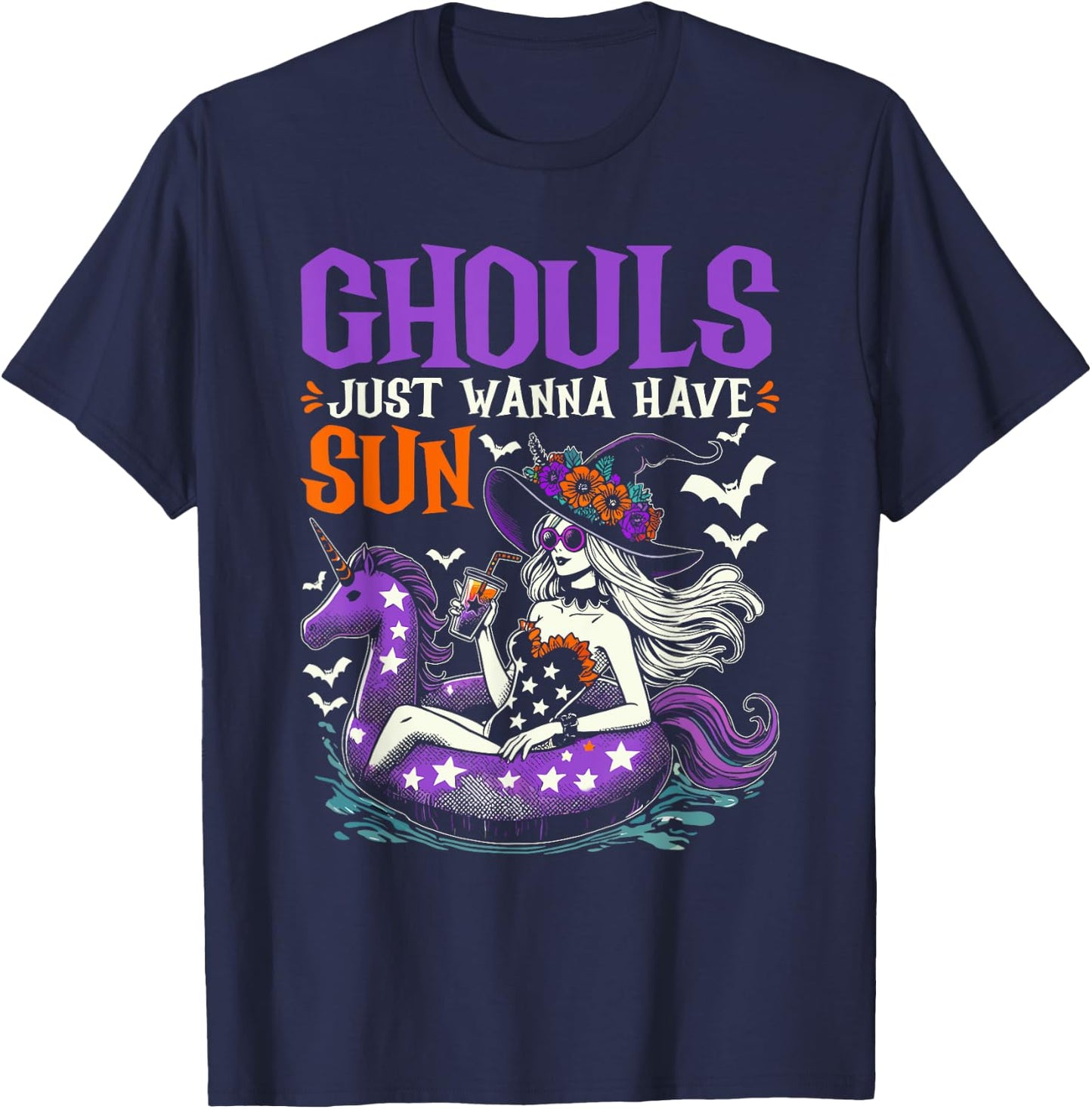 Summerween Summer Halloween Unicorn Float Witch Ghoul T-Shirt - T-Shirt | Navy