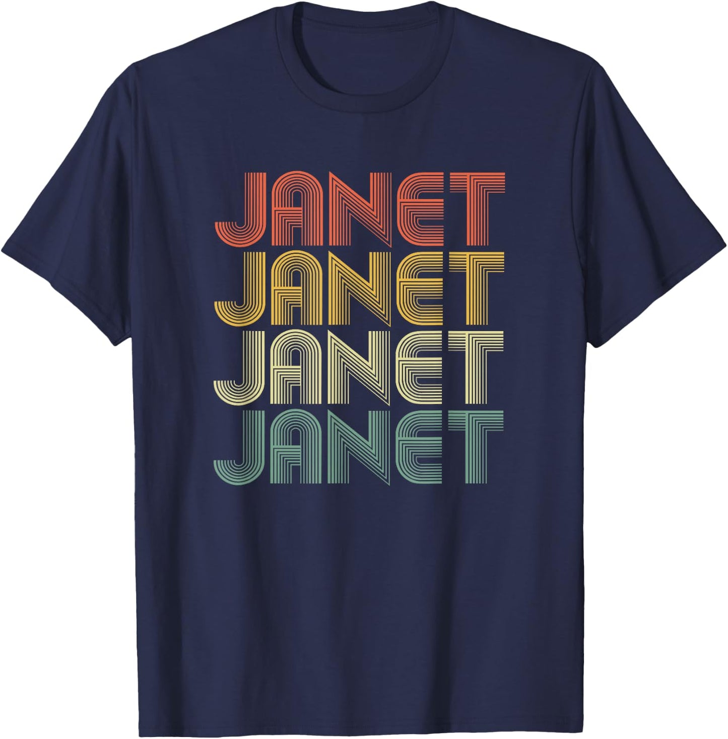 Janet Retro Personalized First Name 1970s Vintage Small T-Shirt - T-Shirt | Navy