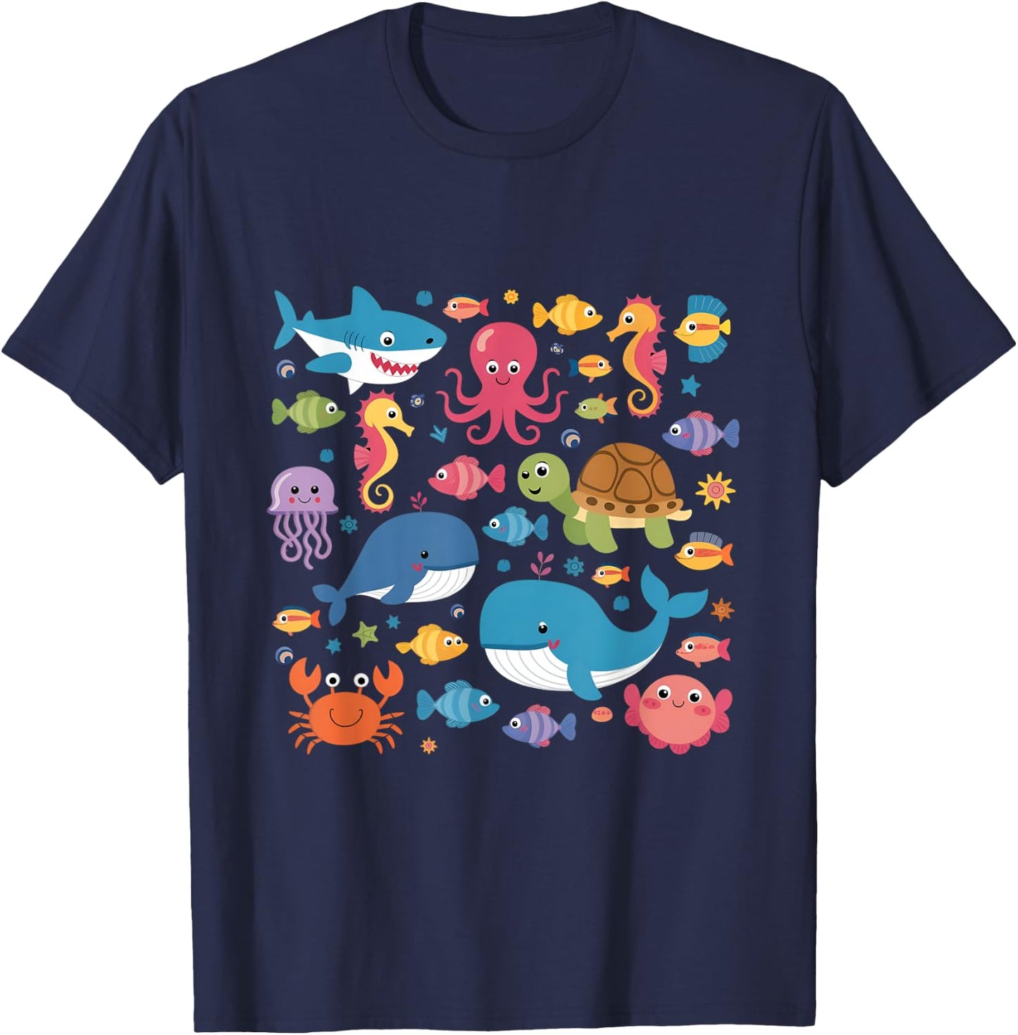 Cute Sea Animals Kids Children Ocean Creatures Clownfish T-Shirt - T-Shirt | Navy