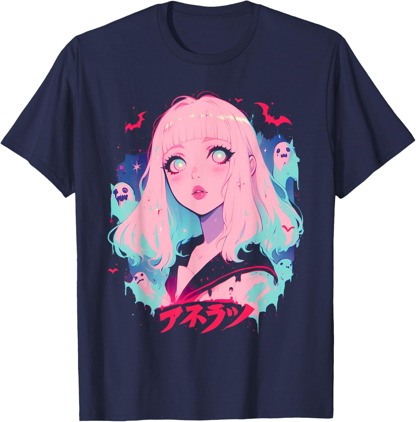 Goth Grunge Demon Anime Girl Waifu Horror Alt Aesthetic T-Shirt - T-Shirt | Navy