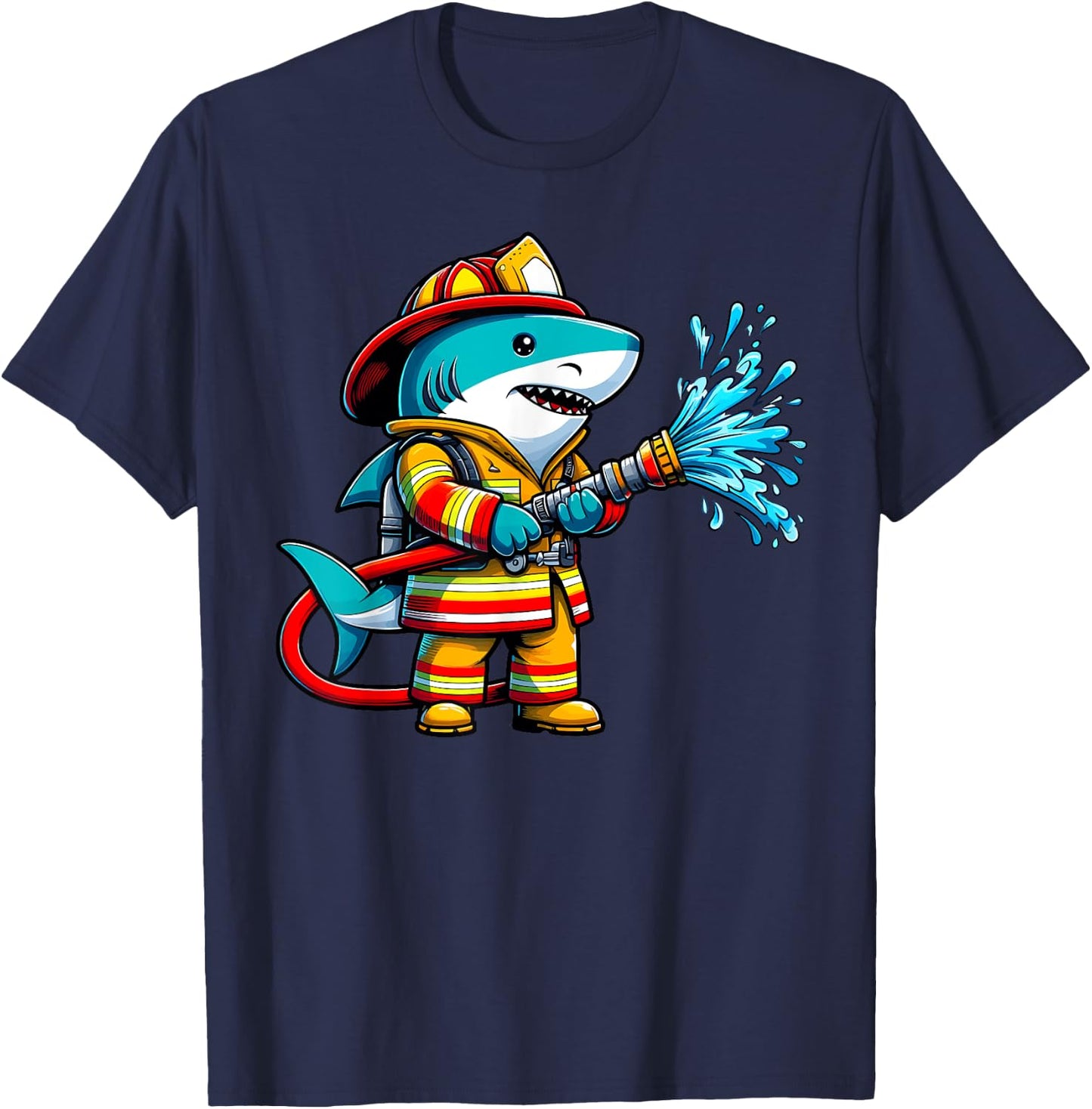 Shark Fireman on Firefighter Shark Kids Boys T-Shirt - T-Shirt | Navy