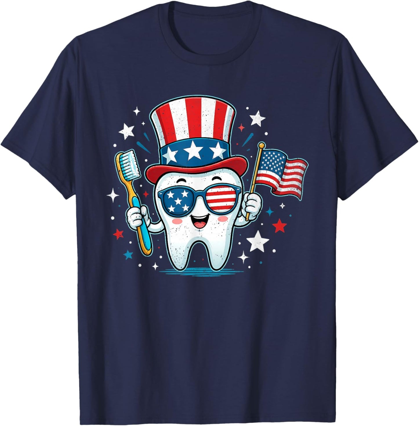 Dentist Dental Patriotic 4th of July USA American Women Kids T-Shirt - T-Shirt | Navy