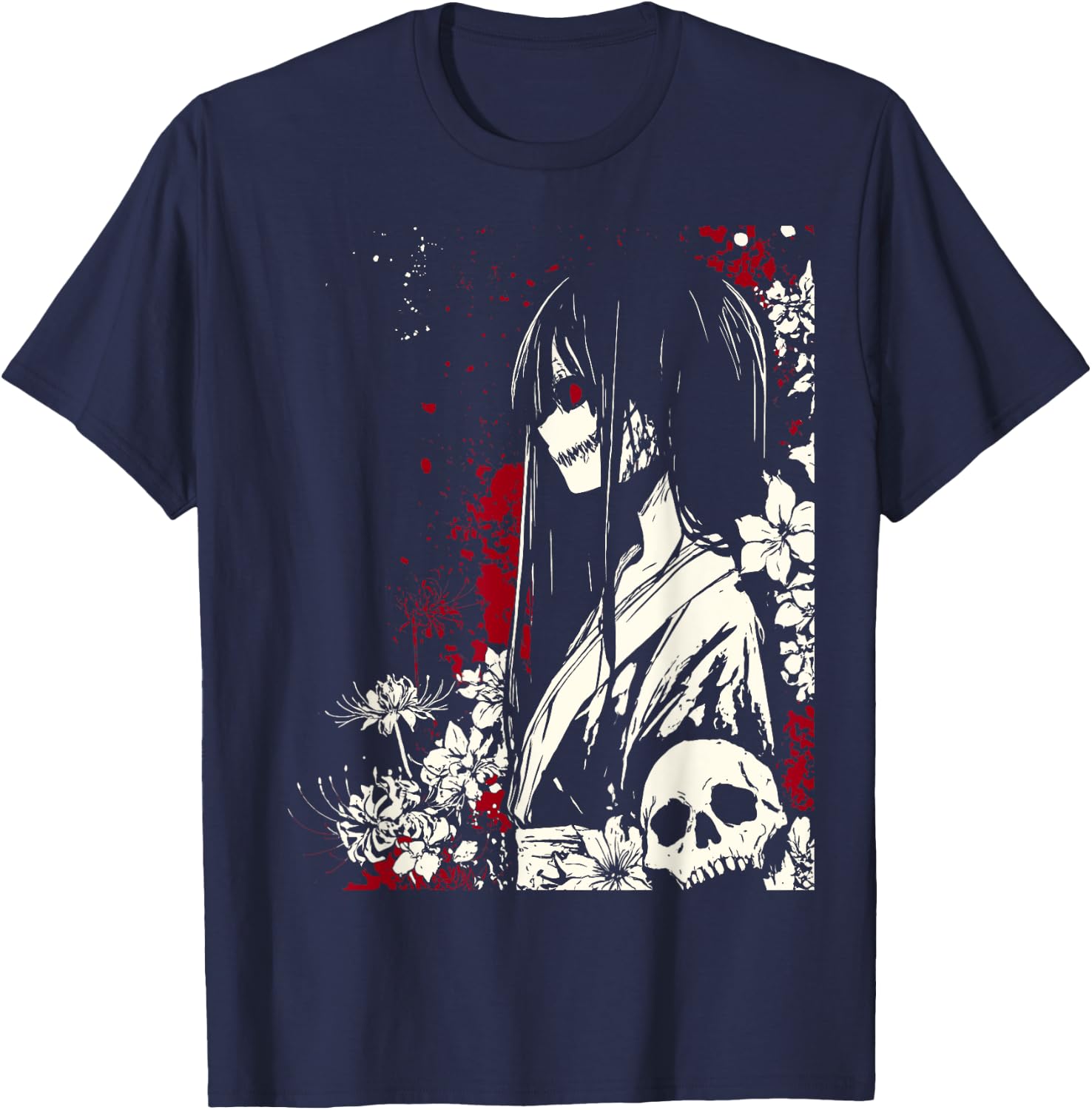 Gothic Yandere Japanese Girl Horror Anime Goth T-Shirt - T-Shirt | Navy