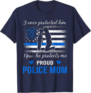 Thin Blue Line American Flag Proud Police Mom Men T-Shirt - T-Shirt | Navy