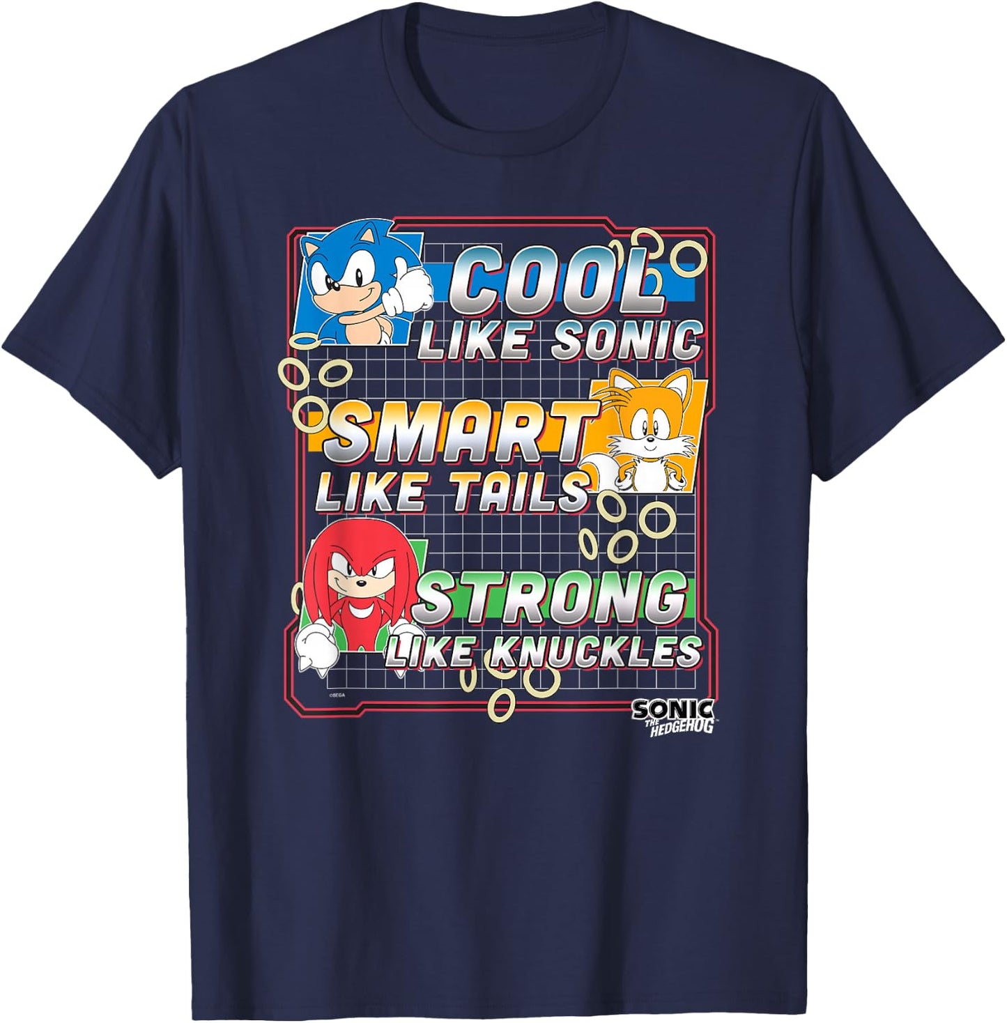 Sonic The Hedgehog Father's Day Cool Smart & Strong Dad T-Shirt - T-Shirt | Navy