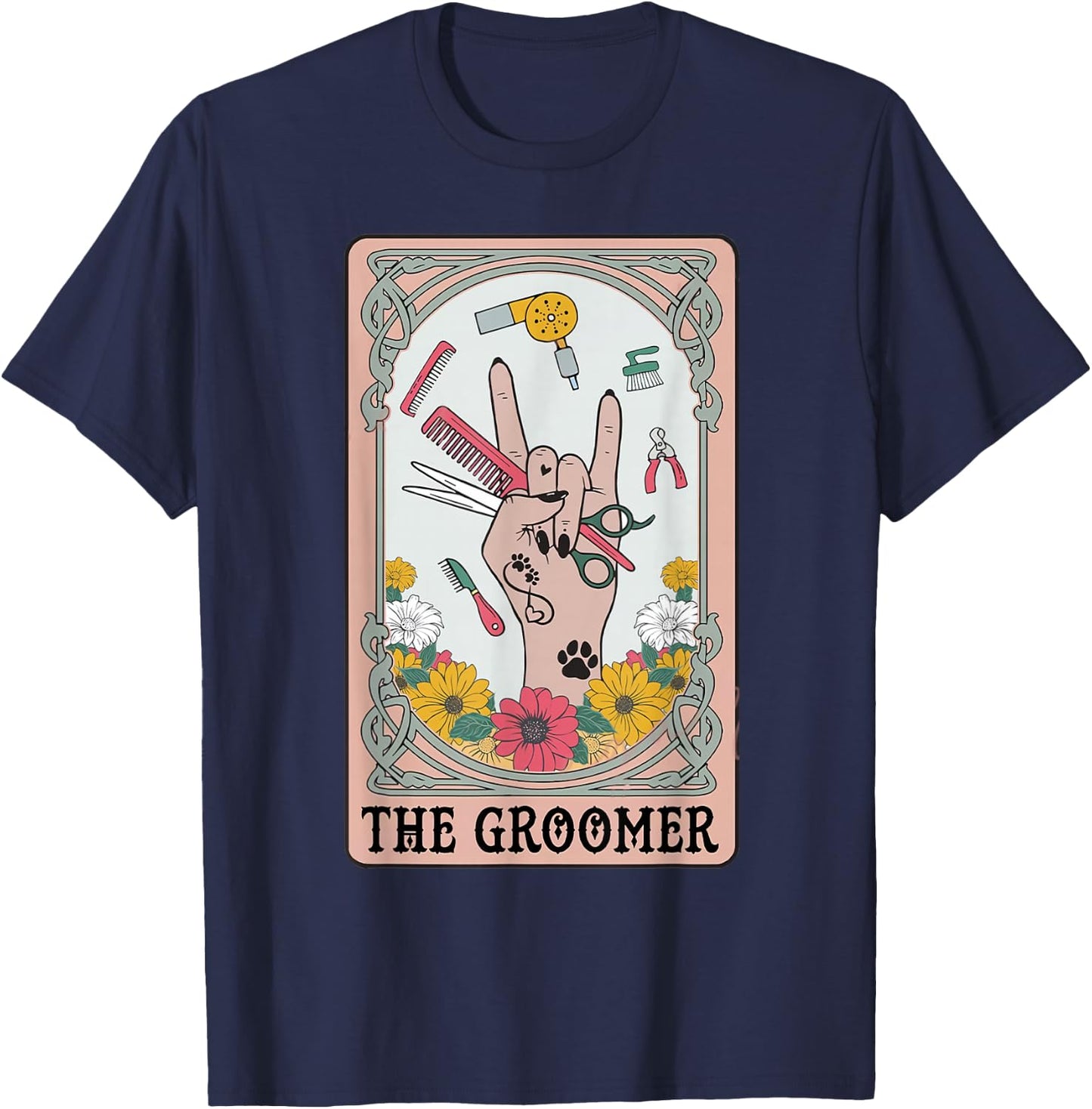 Funny Tarot Card Pet Grooming Dog Groomer Girl Women T-Shirt - T-Shirt | Navy
